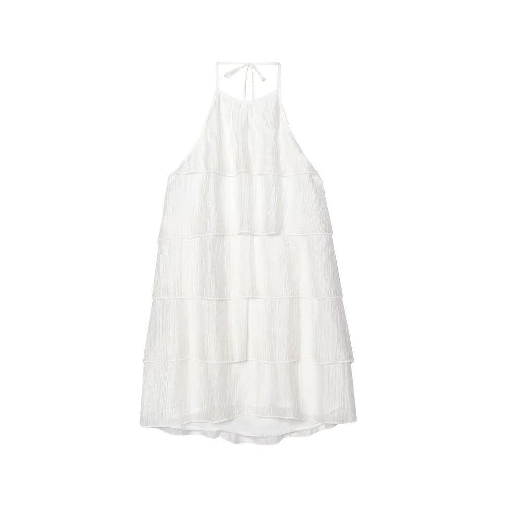 Women's chic fashion layered decoration hanging neck mini dress