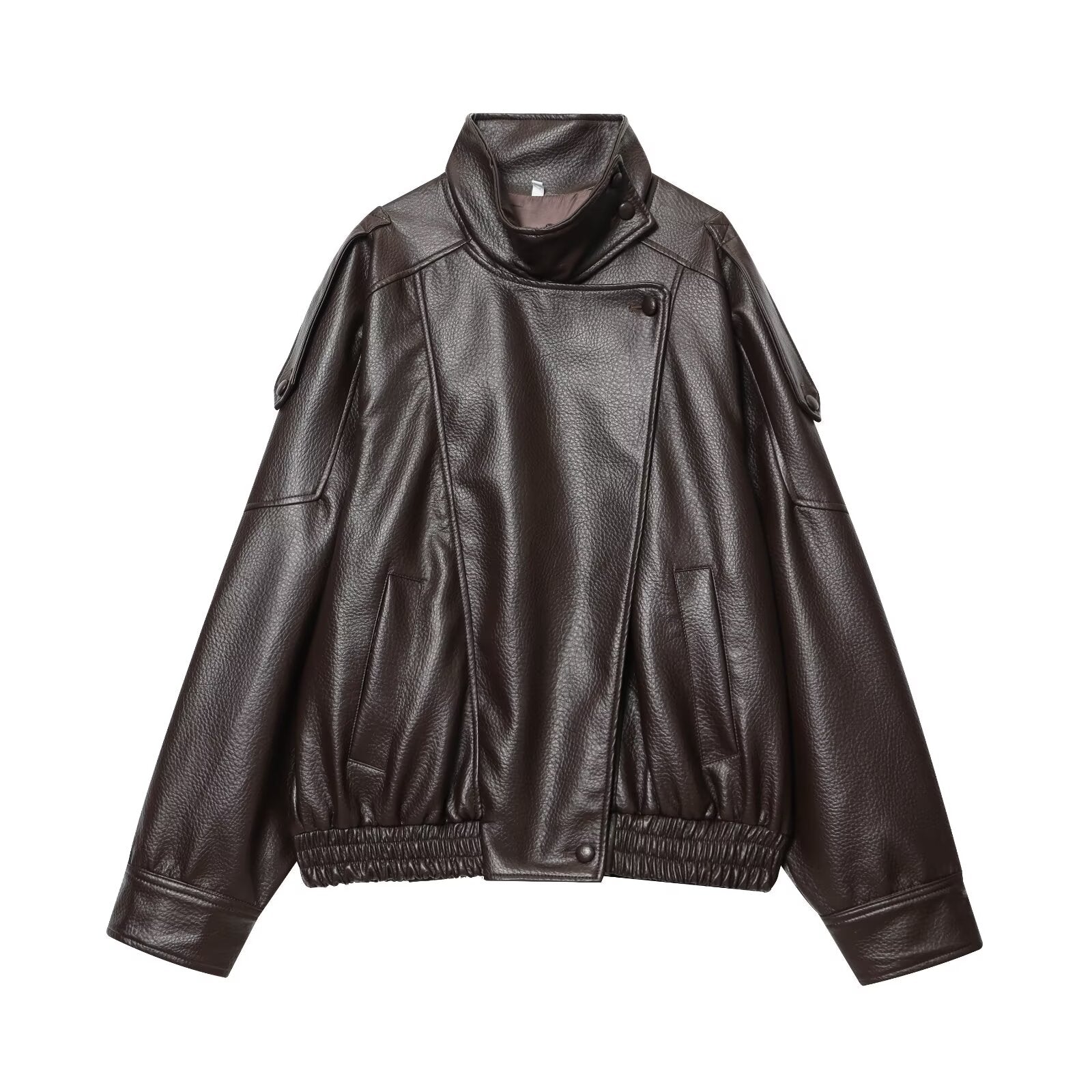 Women's new loose stand collar Faux Leather jacket Coat