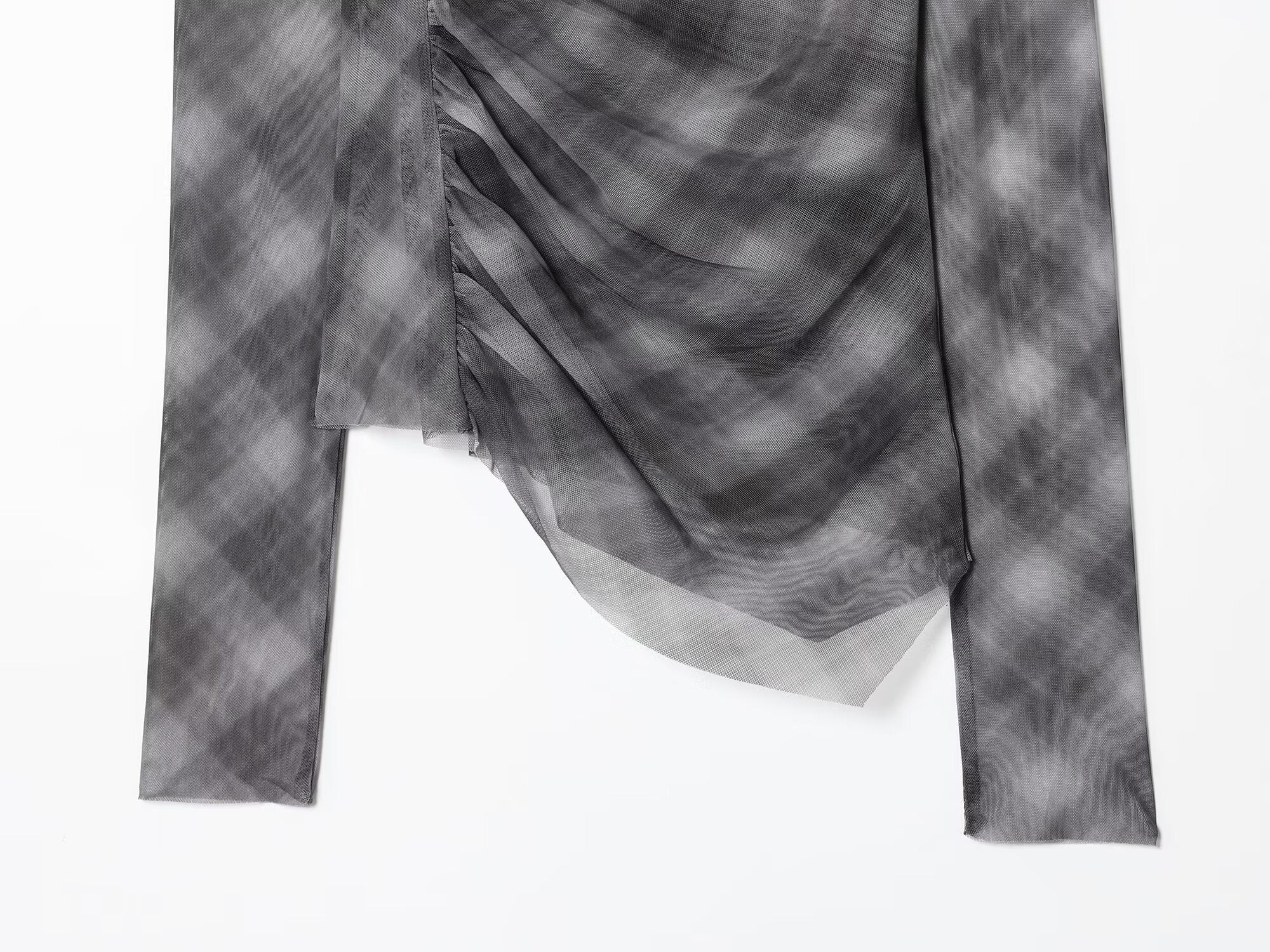 Women's new fashion pleated design slim plaid tulle T-shirt
