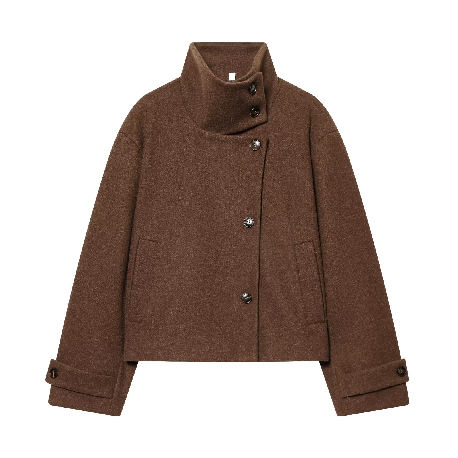 Women's loose standing collar warm woolen coat