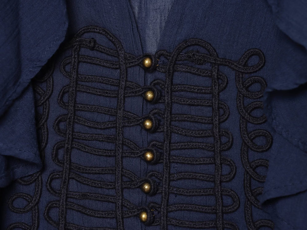 Women's layered decorative rope knot buttoned shirt