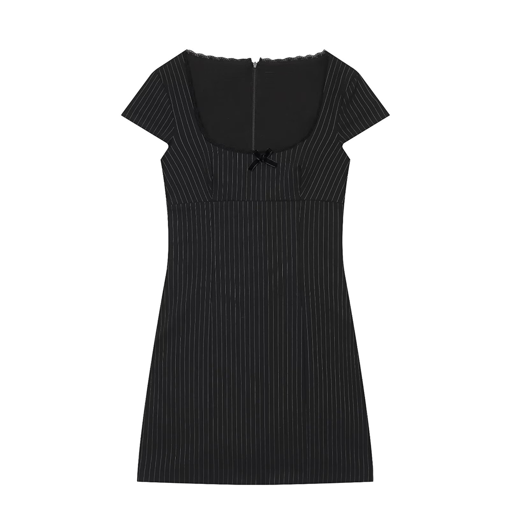 Women's bow decoration striped mini dress