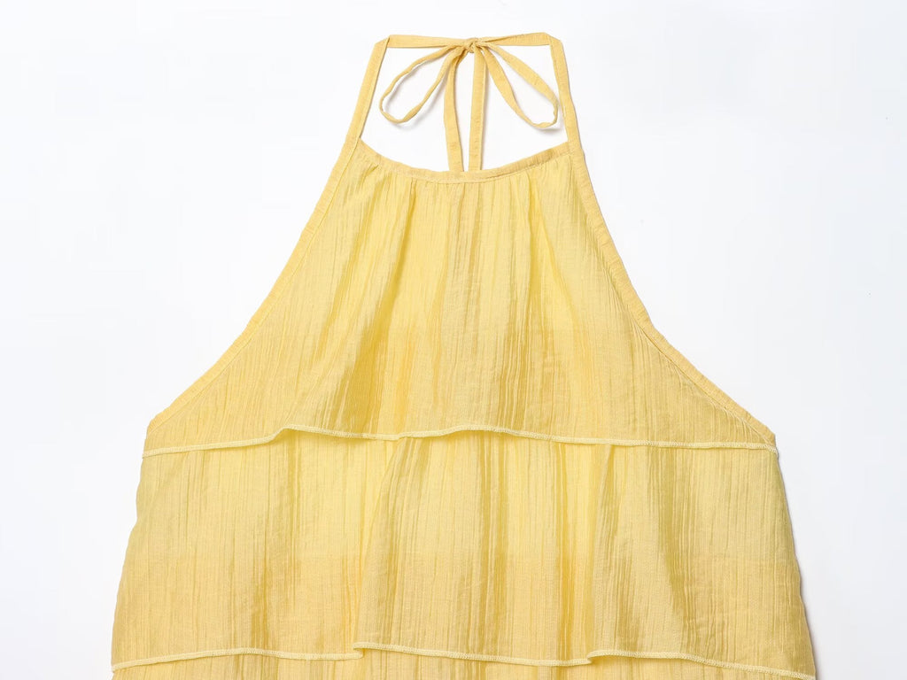 Women's chic fashion layered decoration hanging neck mini dress