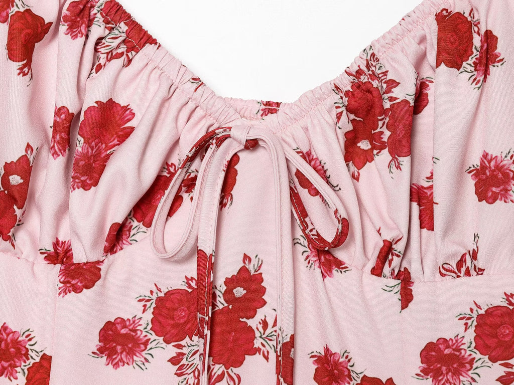 Women's printed ruffle edge suspender dress