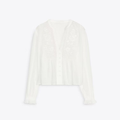 Women's V-neck pleated embroidered shirt