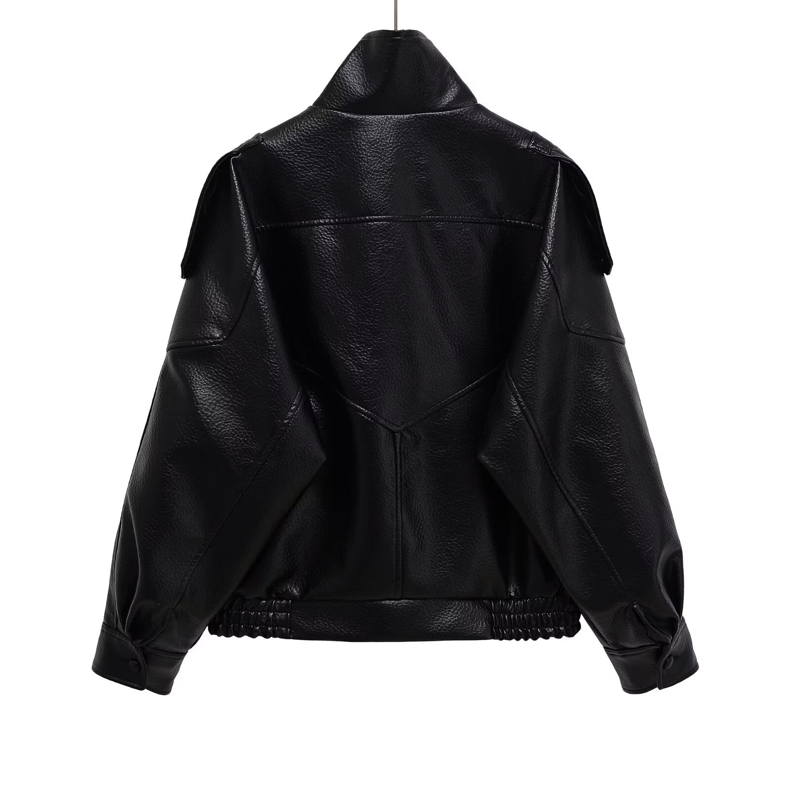 Women's casual stand collar Faux Leather jacket Coat