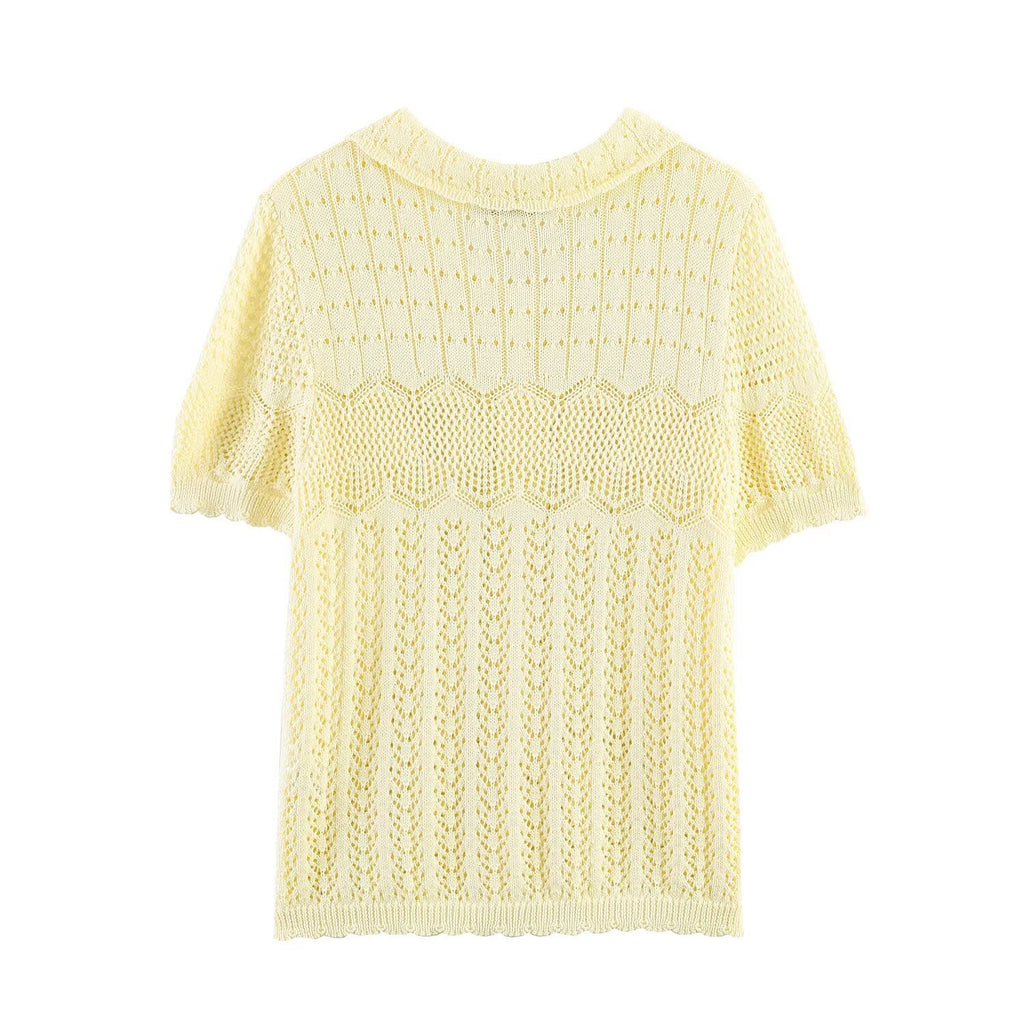 Women's short sleeved hollow knitted cardigan