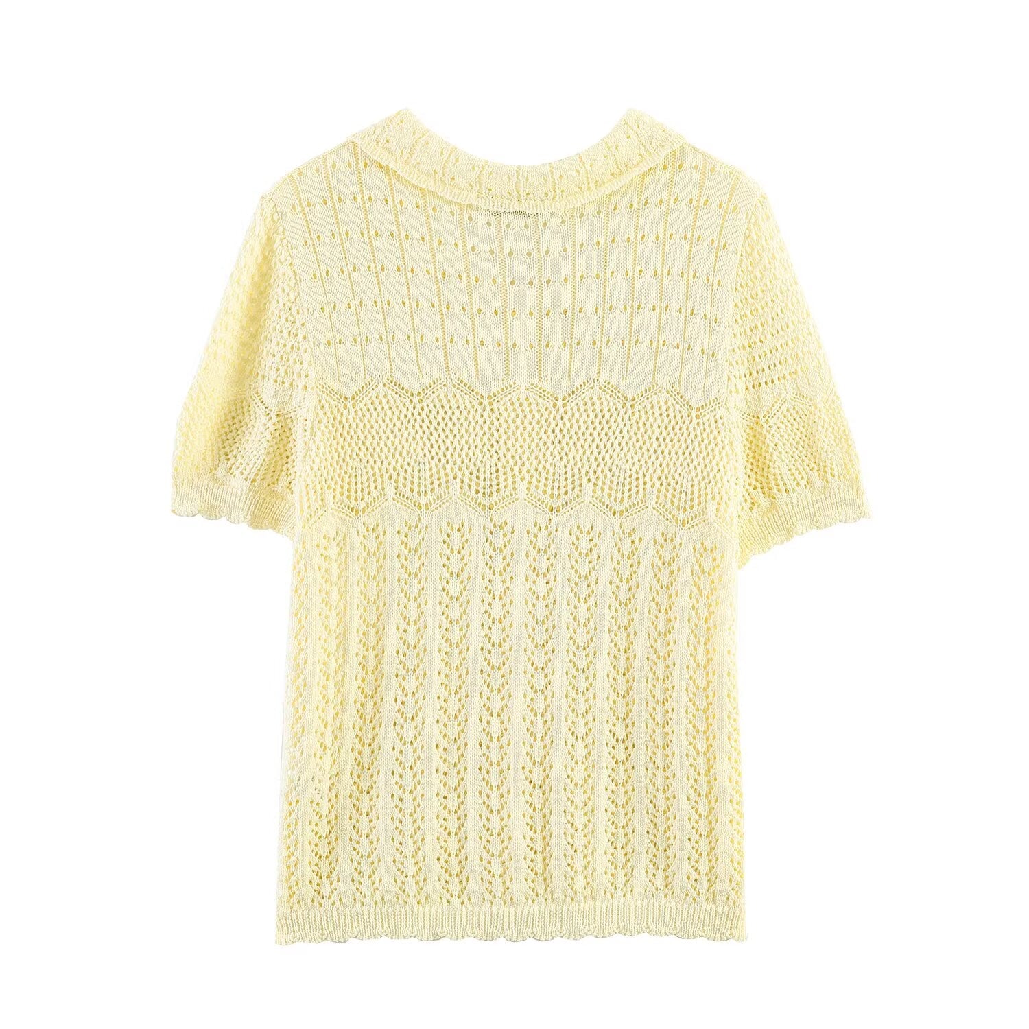 Women's short sleeved hollow knitted cardigan