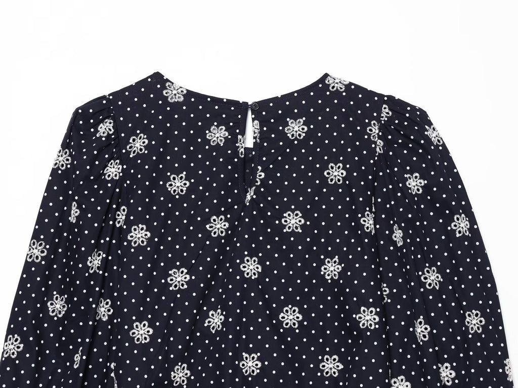 Women's hollowed out embroidered polka dot shirt