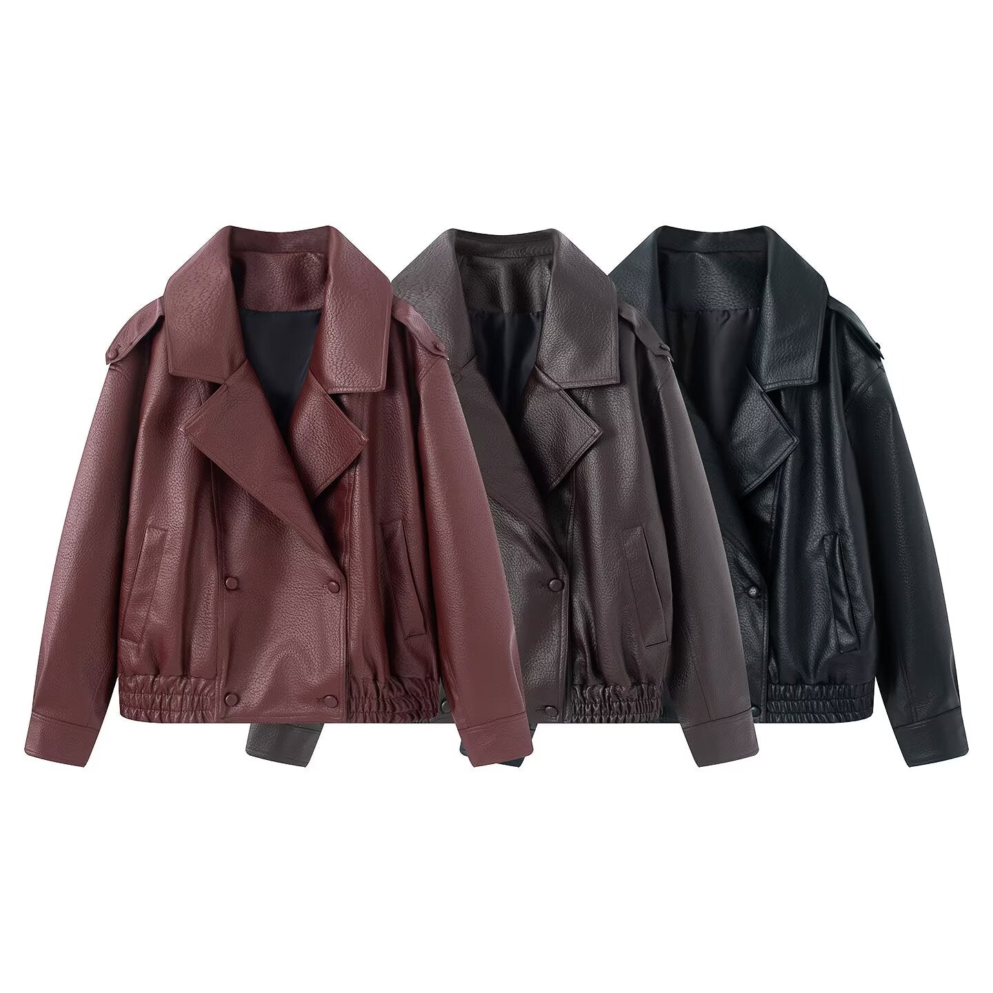 Women's loose versatile Faux Leather jacket Coat