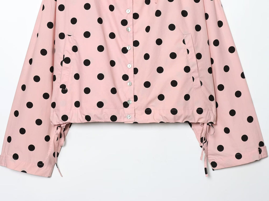 Women's lace up decorative casual polka dot Coat