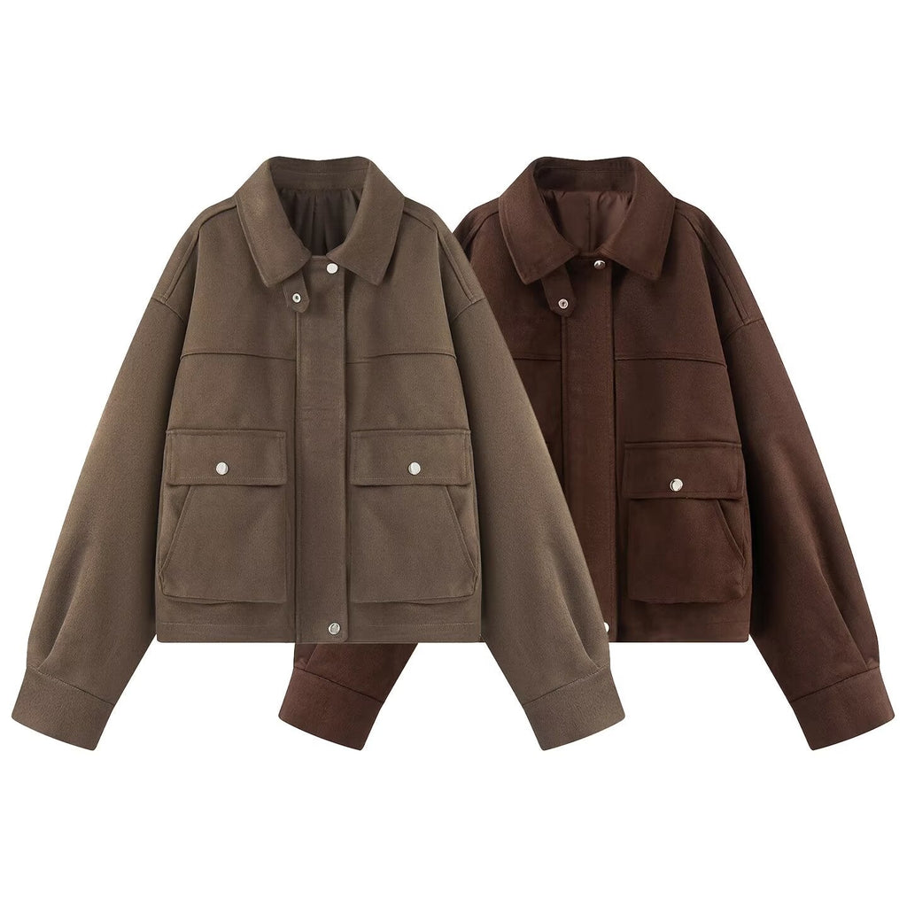 Women's loose casual suede Leather jacket Coat