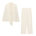 suit Women's 2 pieces tie decoration lapel Blazer Coat +Pants