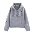 Women's hooded drawstring jacquard knitted cardigan