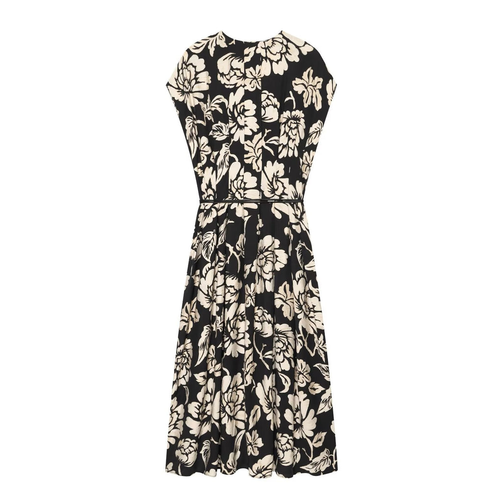 Women's printed V-neck MIDI dress