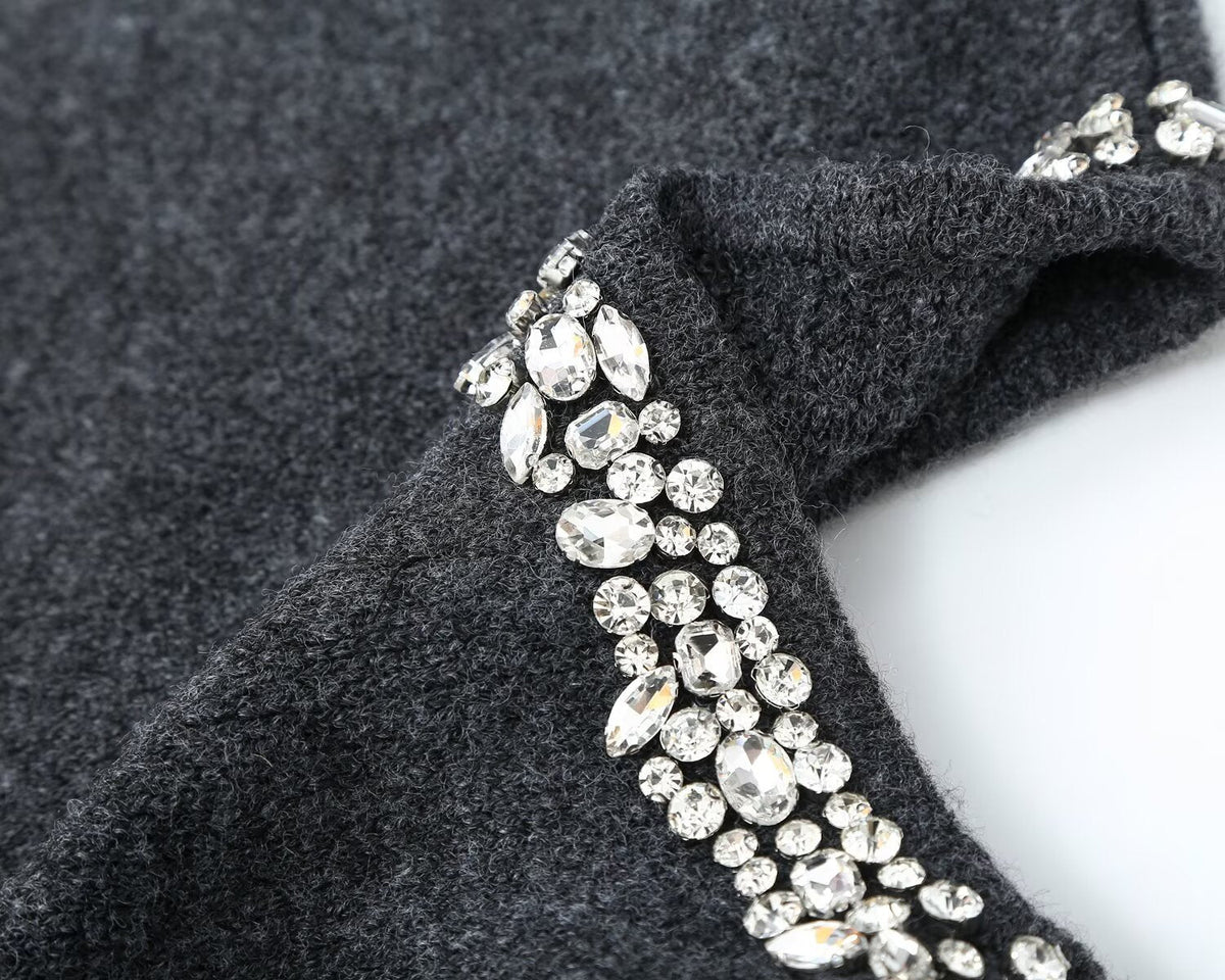 Women's bead decoration round neck knitted Coat
