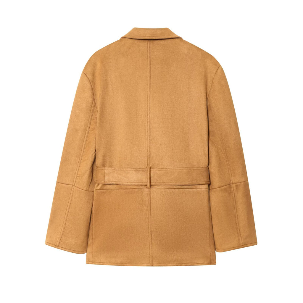 Women's 2025 new fashion with Belt loose suede suit jacket