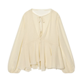 Women's layered decorative casual lace up shirt