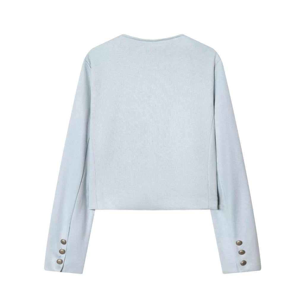 Women's suede texture short O Neck Coat