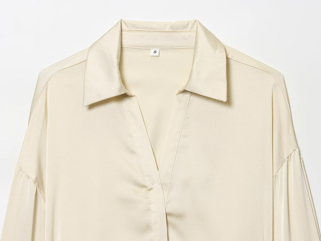 Women's New Fashion With Belt Satin Texture Lapel Shirt