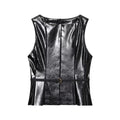 Women's New With Belt Short Faux Leather Effect Top
