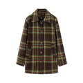 Women's loose single breasted plaid woolen blend Coat