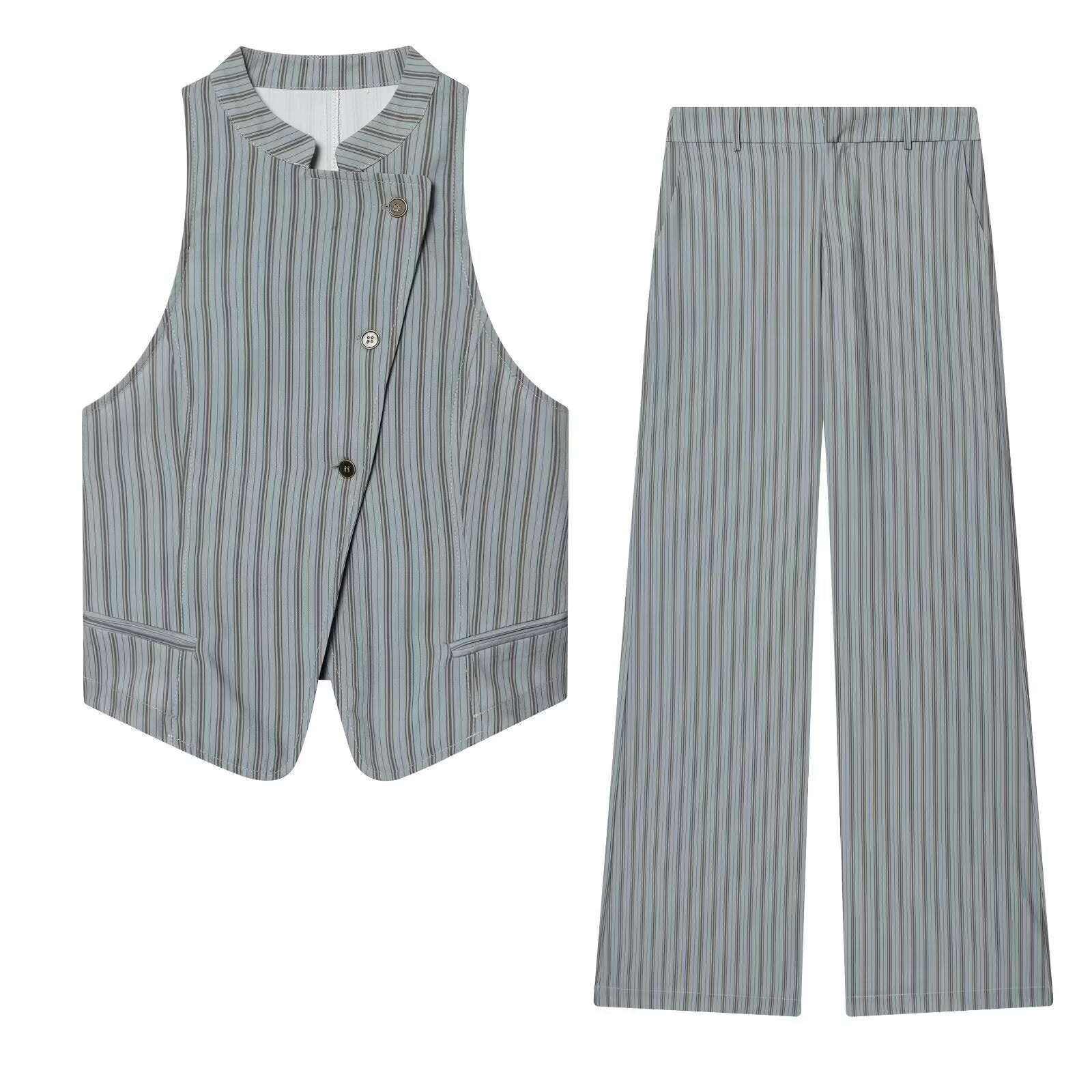 suit Women's 2 pieces sleeveless striped vest+Pants