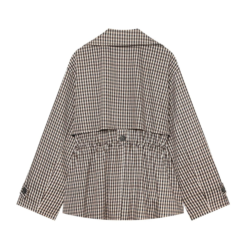 Women's with drawstring plaid windbreaker Coat