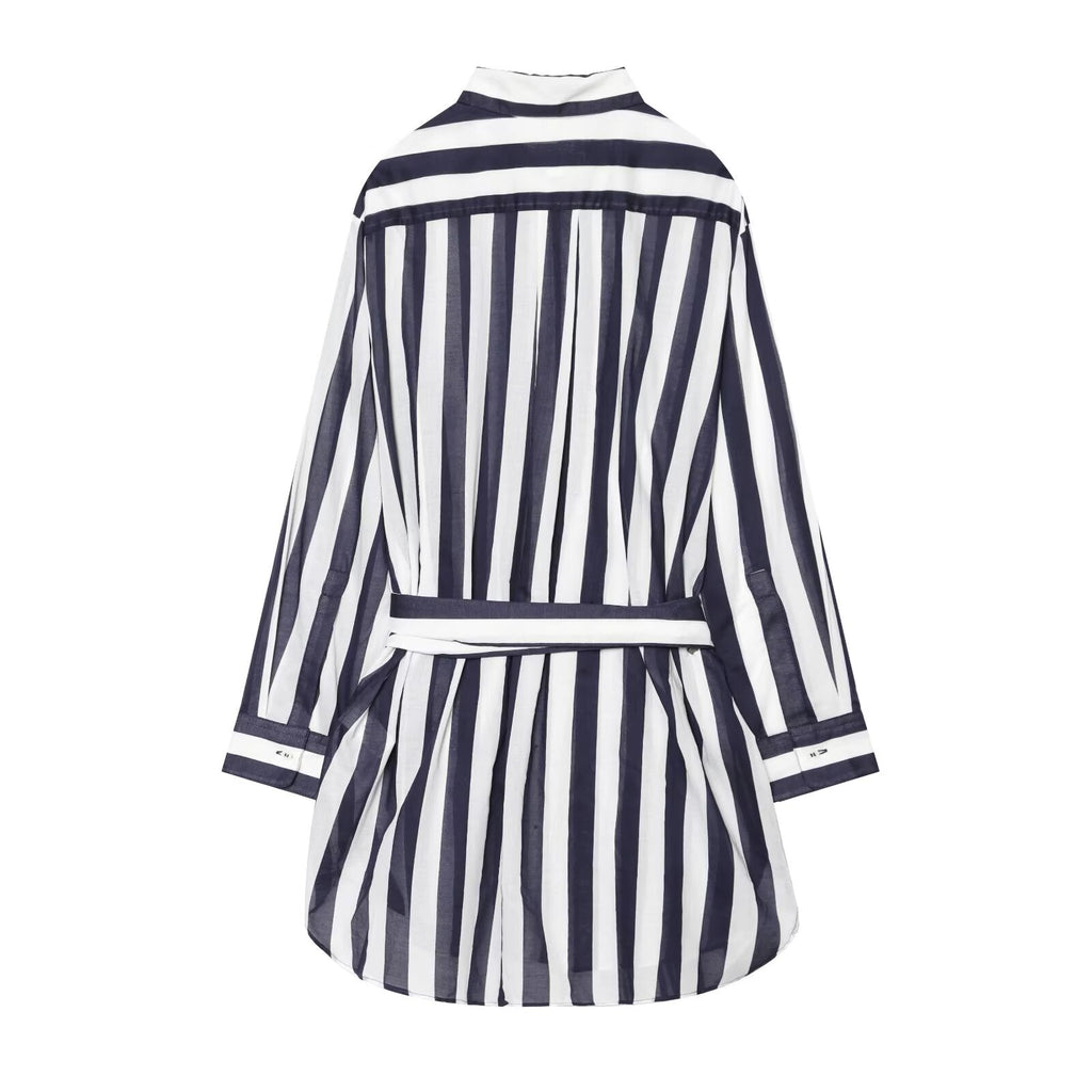Women's With Belt Long Style Striped Shirt