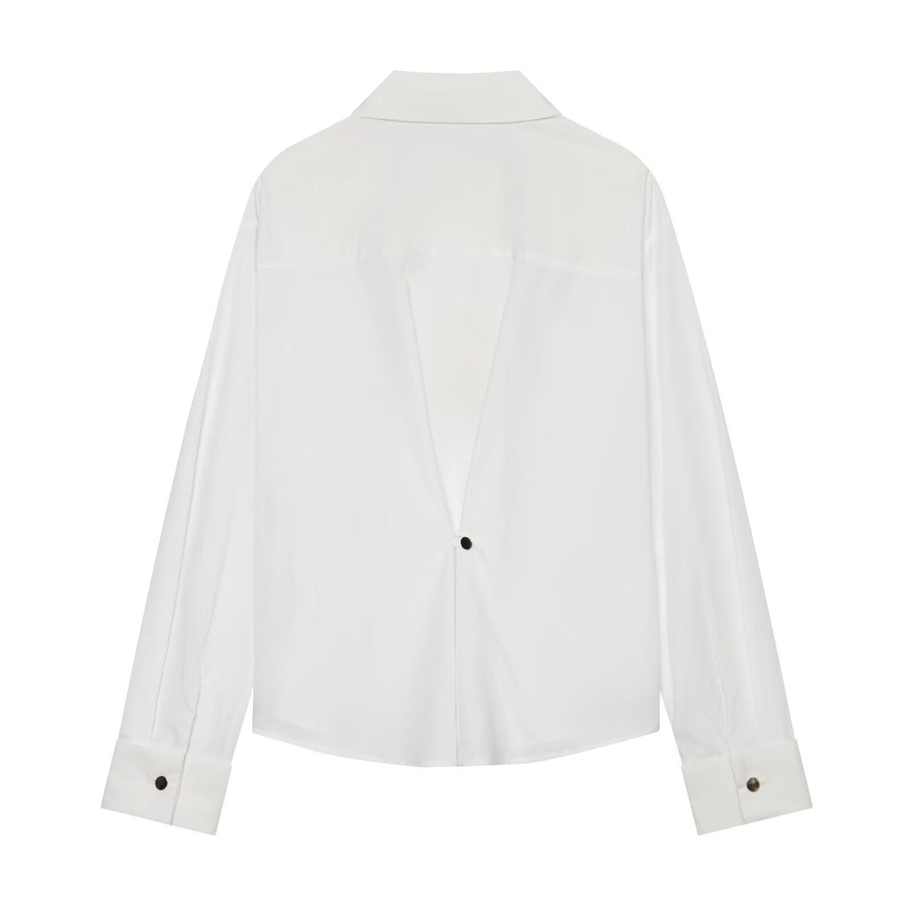 Women's pleated rolled edge sleeve lapel shirt