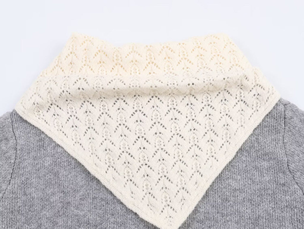 Women's Silk scarf decoration loose patchwork Knitted sweater