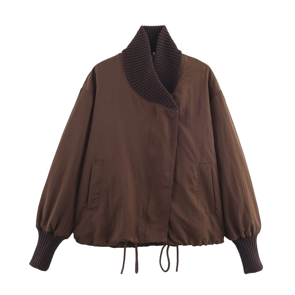 Women's new fashion loose ribbed long sleeved jacket Coat