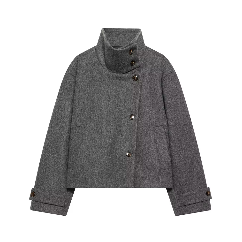 Women's new multi-color stand collar buttoned Coat