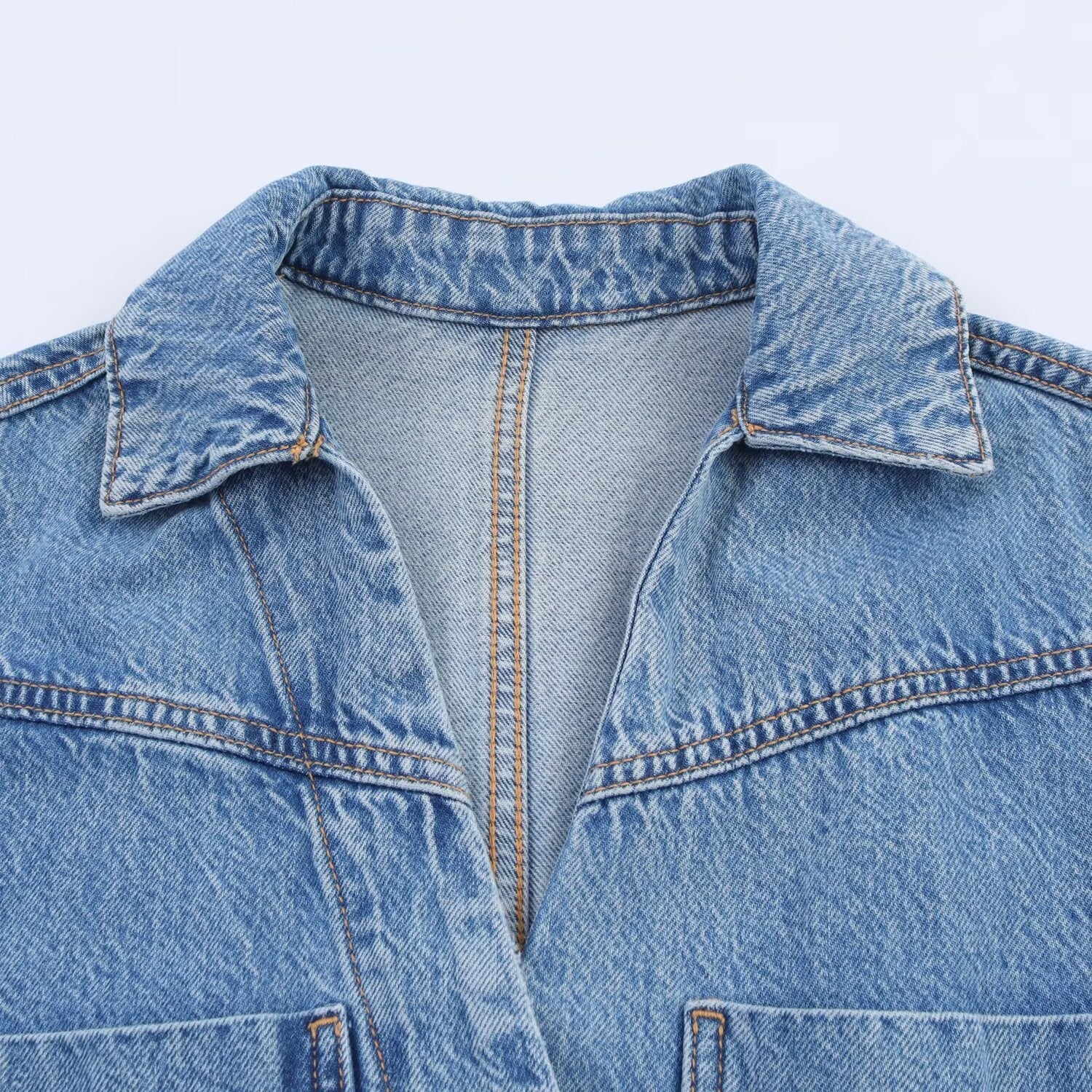Women's New Fashion adjustable waist design long sleeved denim jumpsuit
