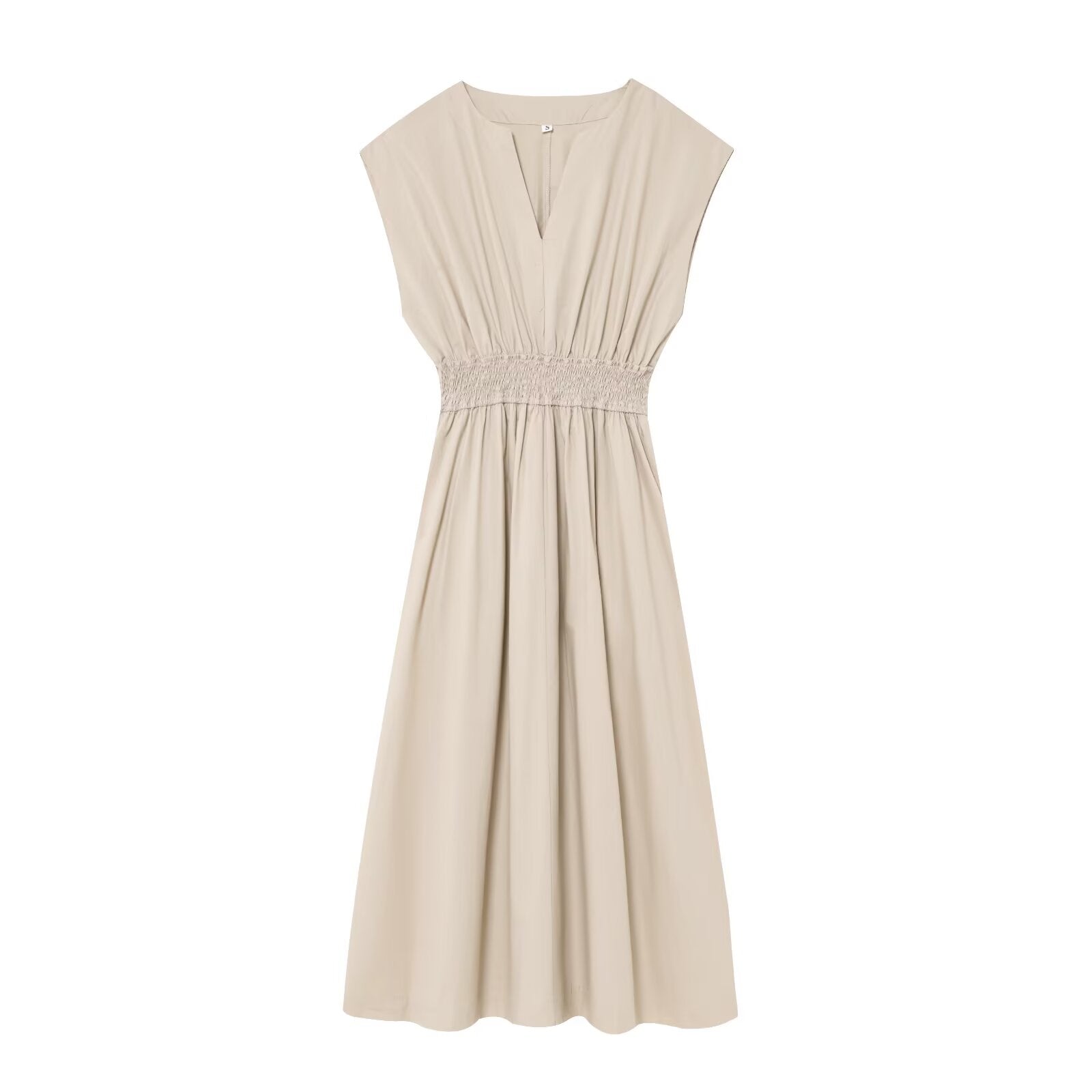 Women's new fashion pleated decoration casual V-neck sleeveless MIDI dress