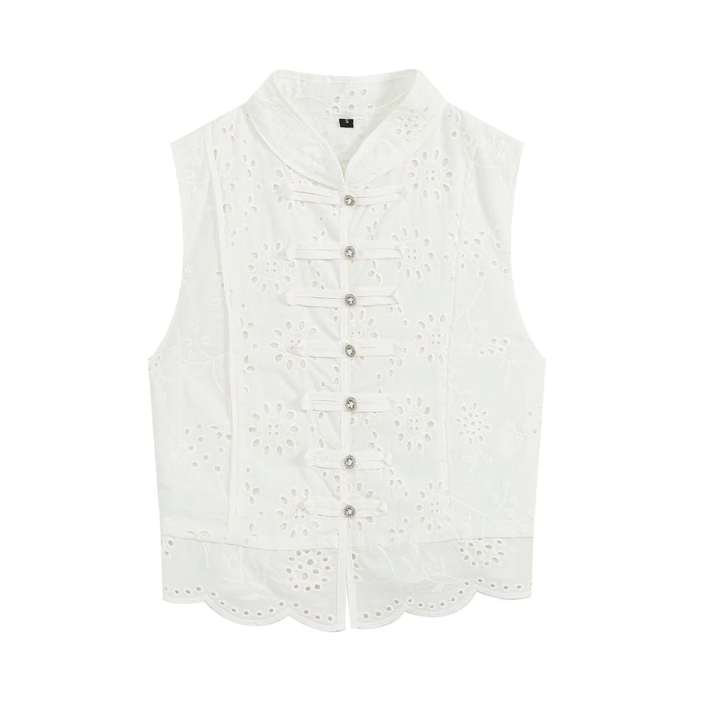 suit Women's 2 pieces artificial jewelry buckle hollow embroidery top+skirt