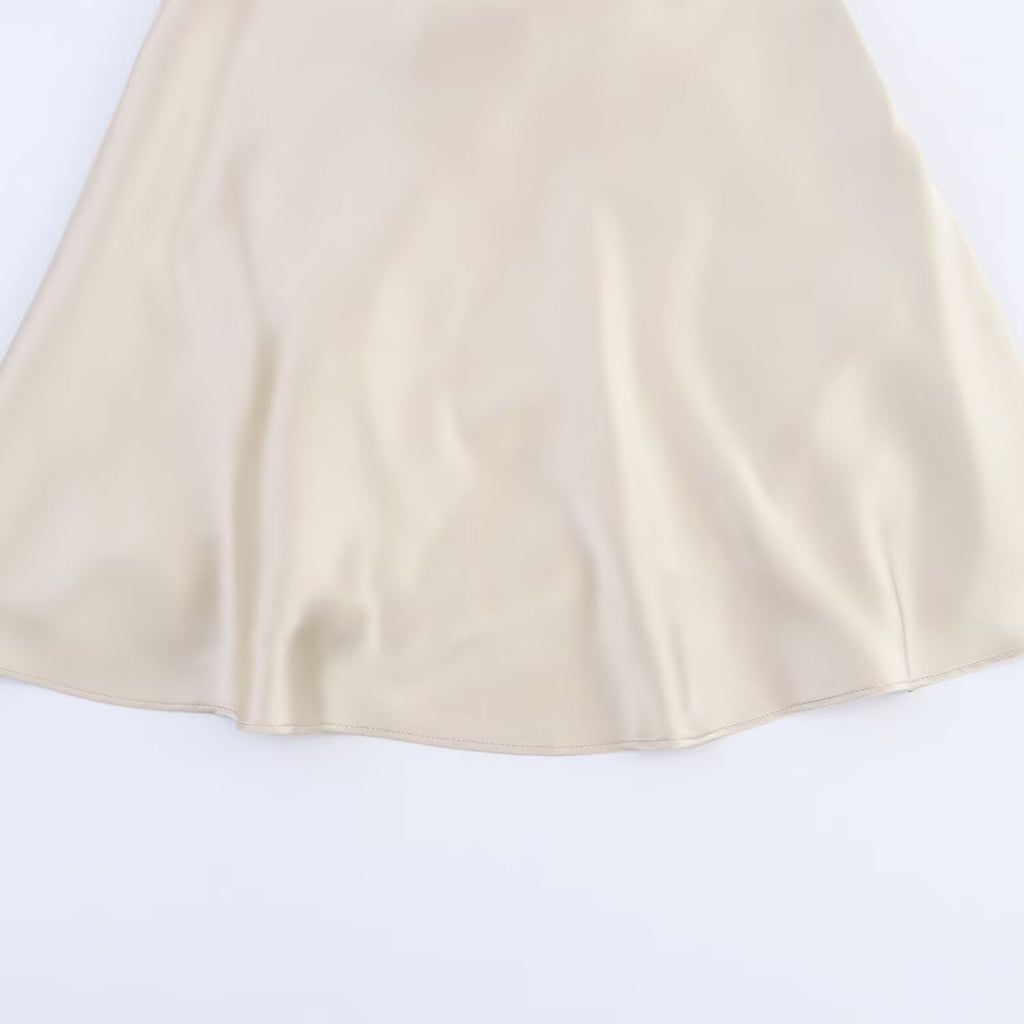 Women's new fashion backless bow decoration satin texture mini dress