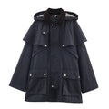 Women's new fashion contrasting collar loose hooded windbreaker Coat