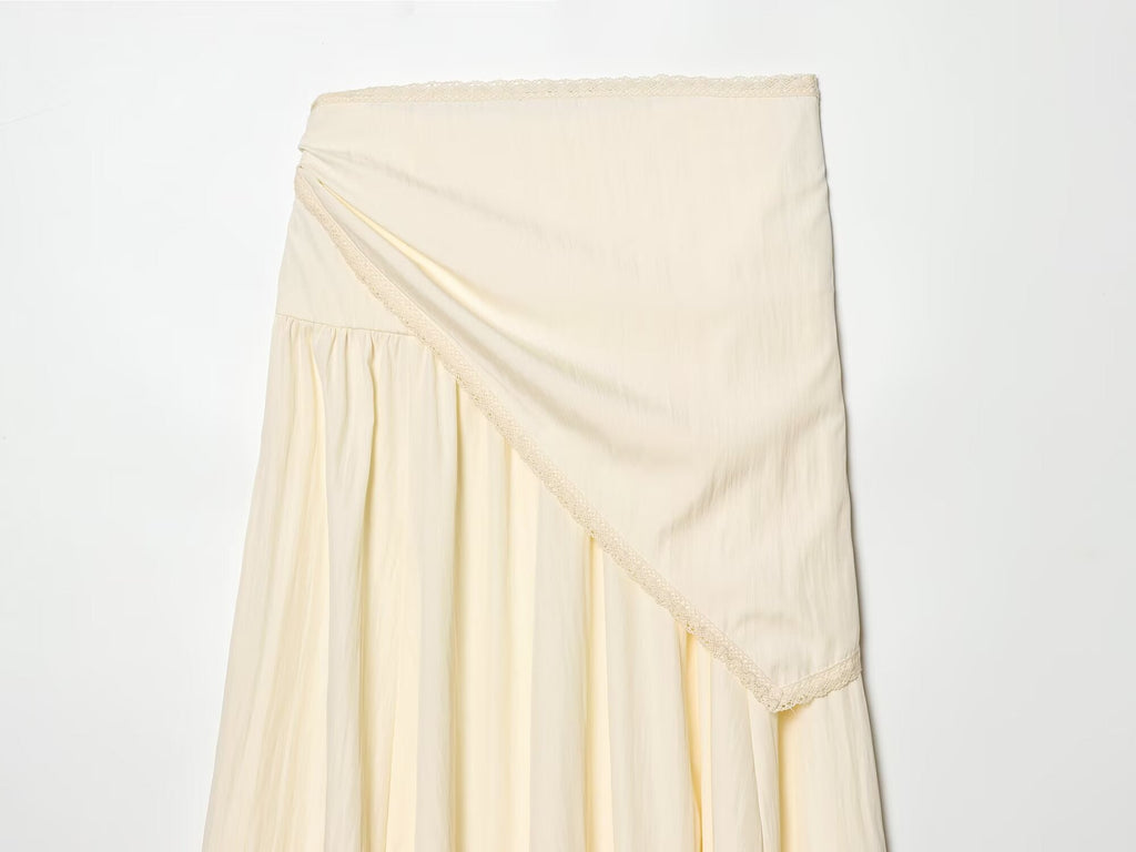 Women's scarf knot decoration pleated Midi skirt
