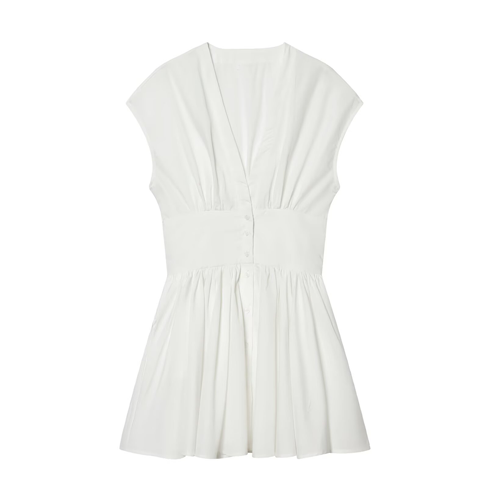 Women's V-neck Button-up poplin mini dress