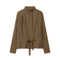 Women's bow decoration casual checkered shirt