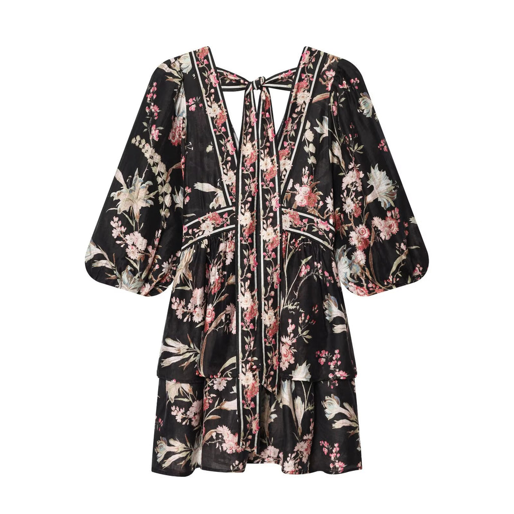 2026 Women's printed V-neck mini dress