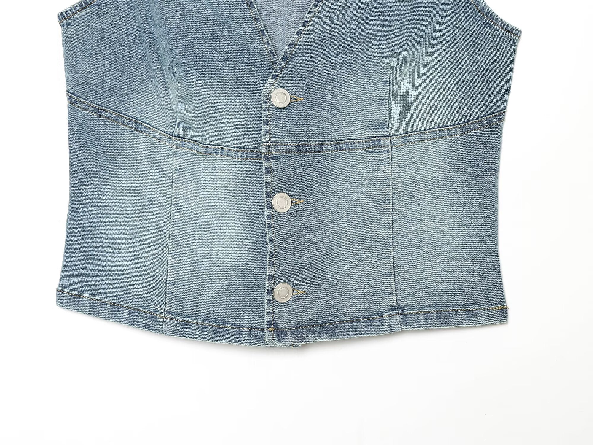 suit Women's 2 pieces slim denim vest style top+denim shorts