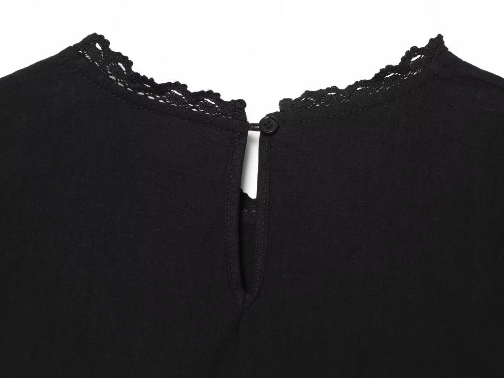 Women's Bubble Sleeve Short Embroidered Shirt