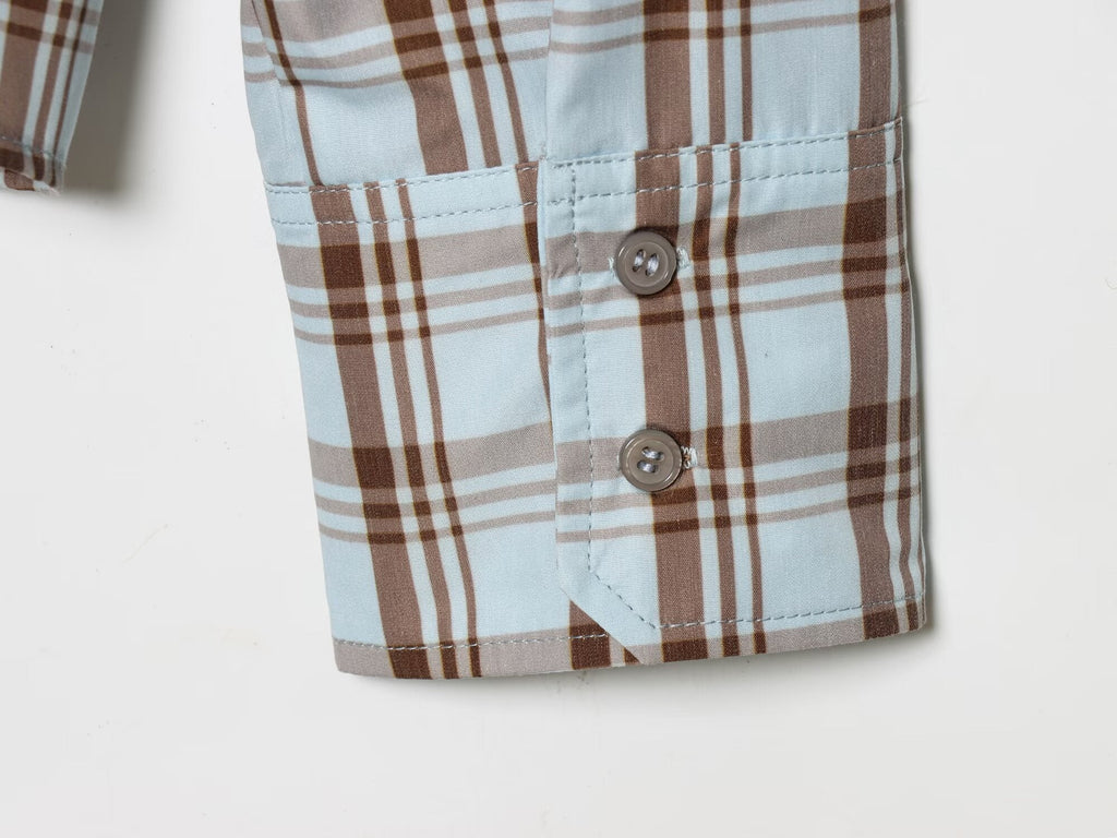 suit Women's 2 pieces pleated poplin plaid shirt+Skirts