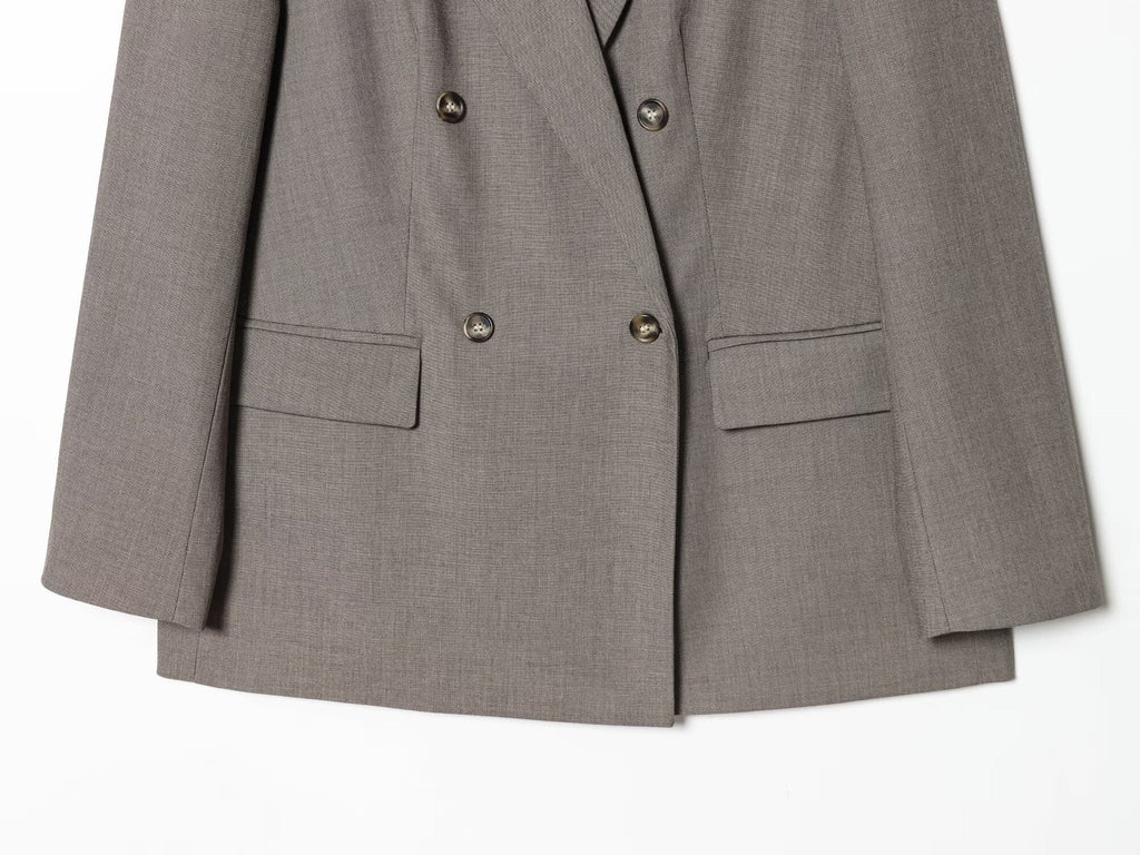 Women's loose double breasted lapel Blazer Coat +Pants