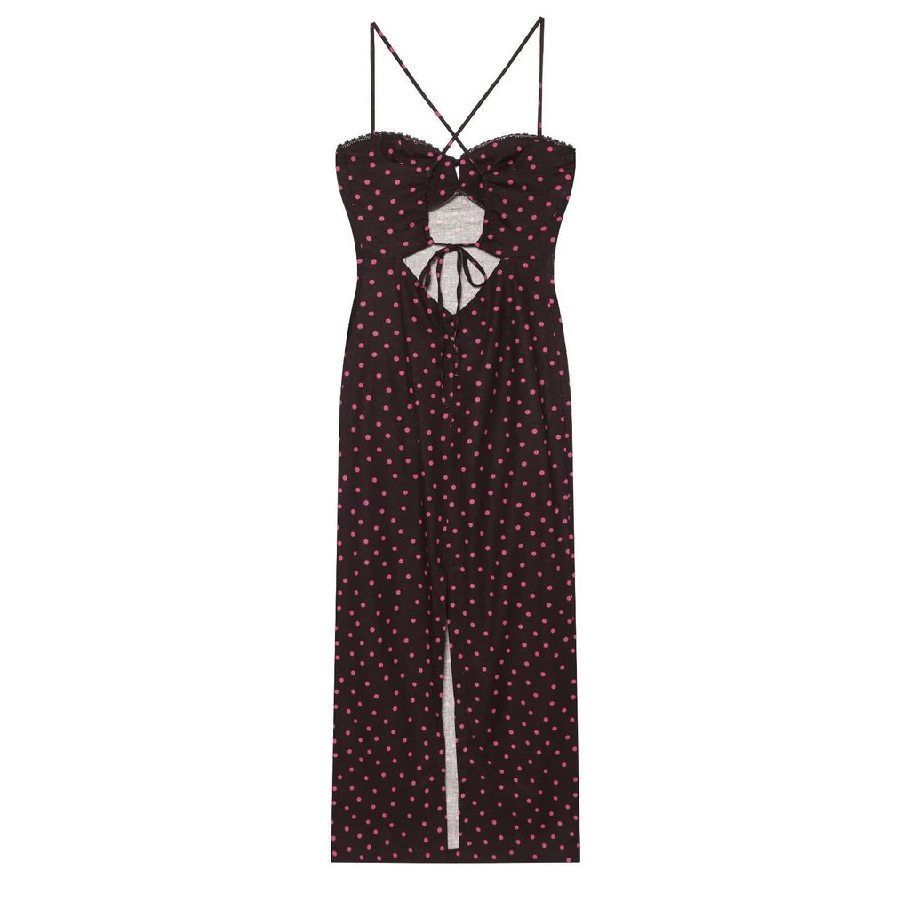 Women's polka dot suspender MIDI dress