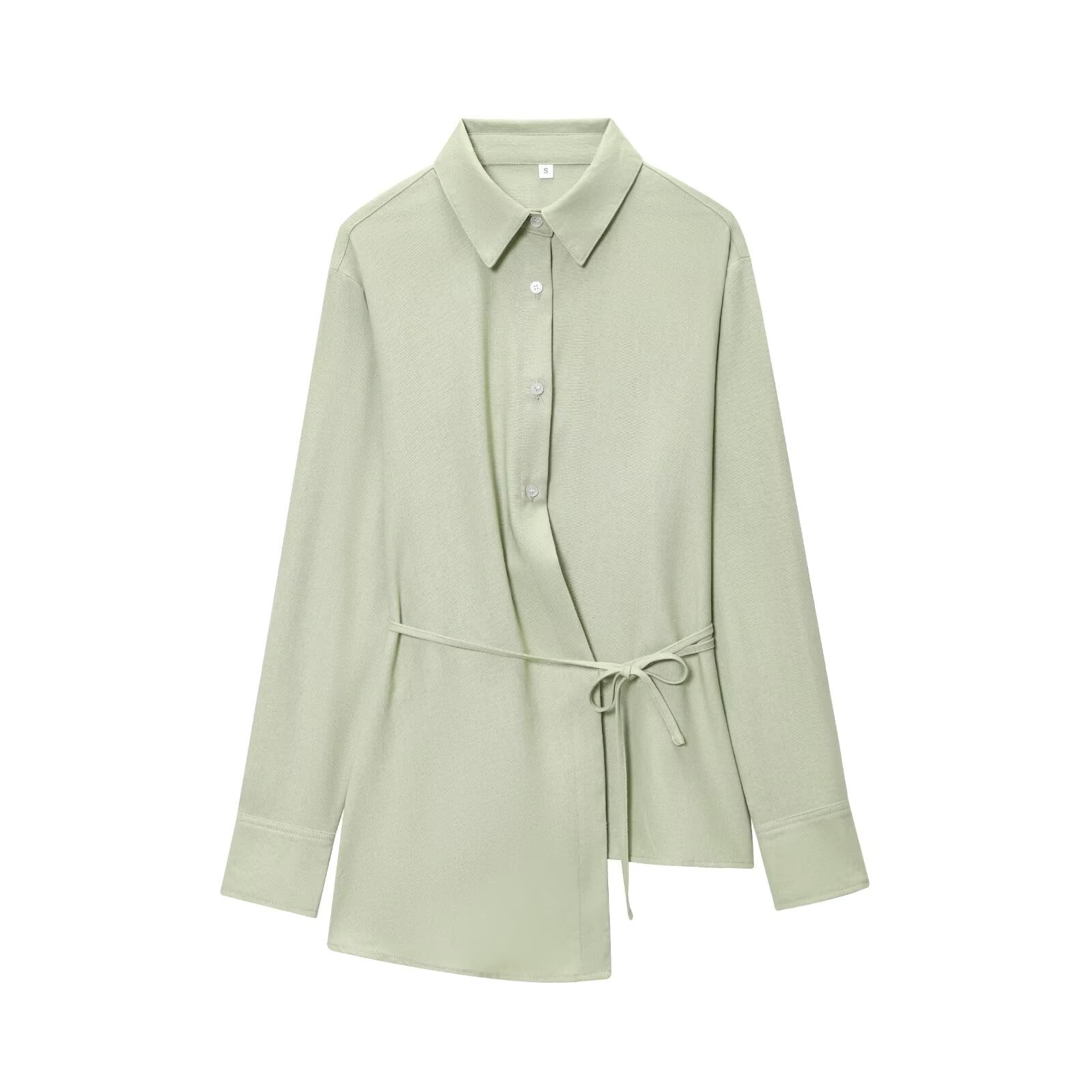 Women's new fashion With Belt asymmetric hem loose linen blend shirt
