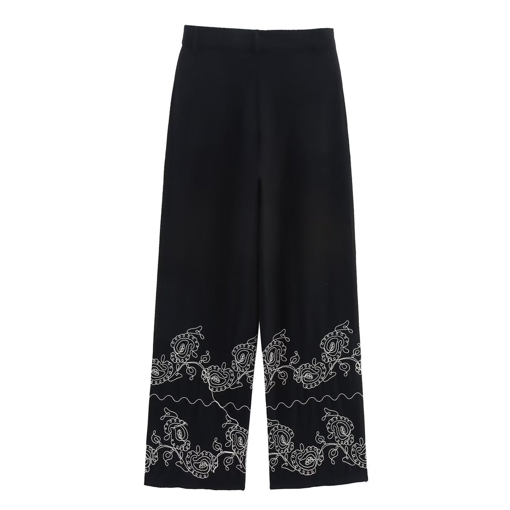 Women's casual embroidered wide leg pants