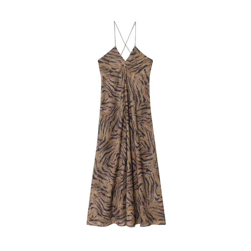 Women's Summer Fashion Vacation Style Sexy Printed suspender Midi Dress